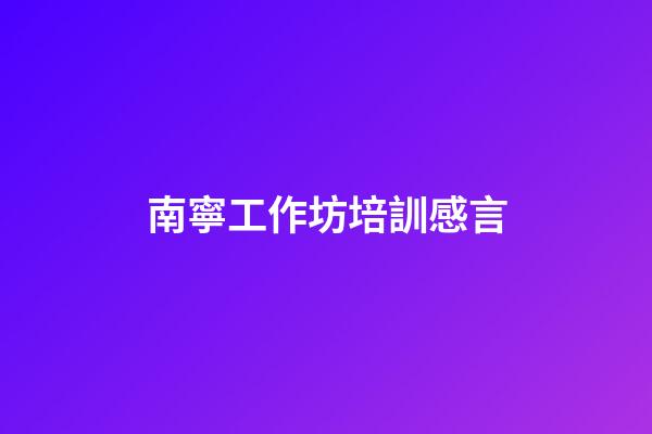 南寧工作坊培訓感言