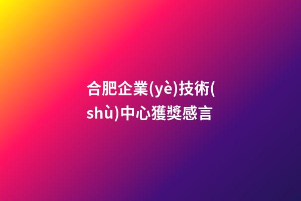 合肥企業(yè)技術(shù)中心獲獎感言
