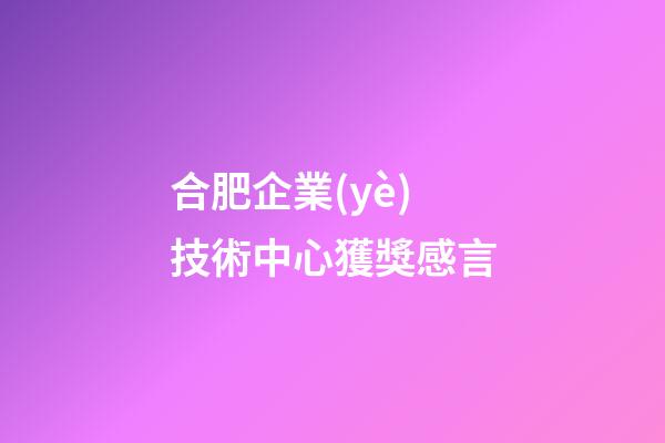 合肥企業(yè)技術中心獲獎感言