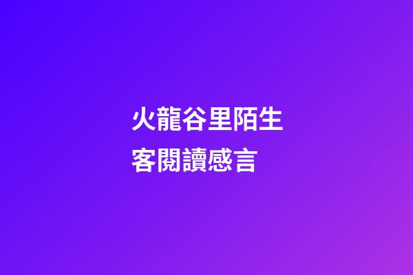 火龍谷里陌生客閱讀感言
