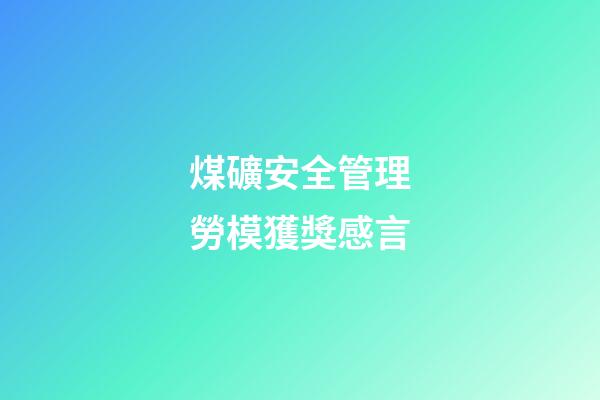 煤礦安全管理勞模獲獎感言