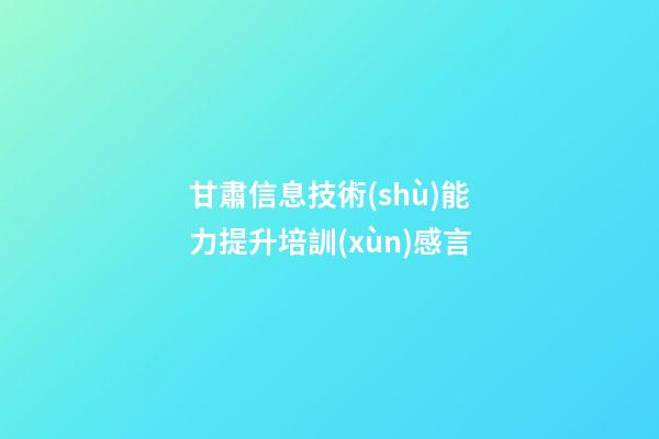 甘肅信息技術(shù)能力提升培訓(xùn)感言