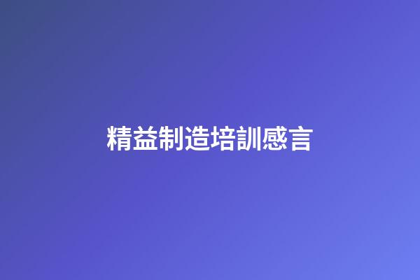 精益制造培訓感言