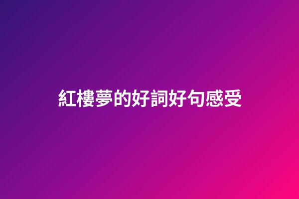 紅樓夢的好詞好句感受