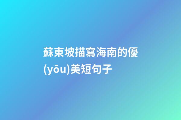 蘇東坡描寫海南的優(yōu)美短句子
