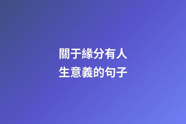 關于緣分有人生意義的句子